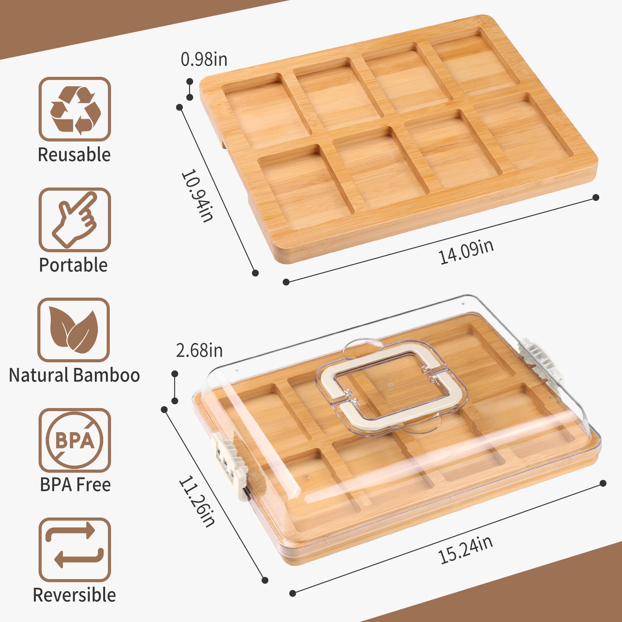 Cawiu Charcuterie Board With Lid And Handle - Portable Travel Design Bamboo Cheese Board Set With 4 Cheese Tools, Gift For House